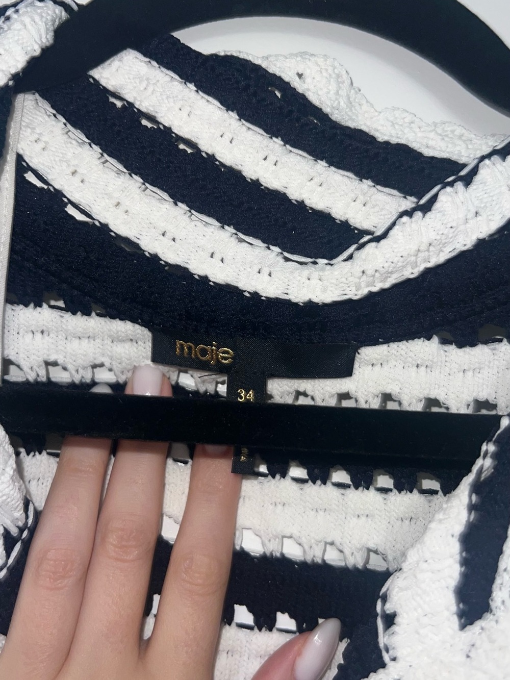 Maje Black and White Striped rosette Crochet Mini Dress - Picture 3 of 4